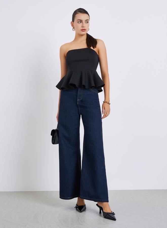 Styli Women Black Strapless Peplum Top - Image 4